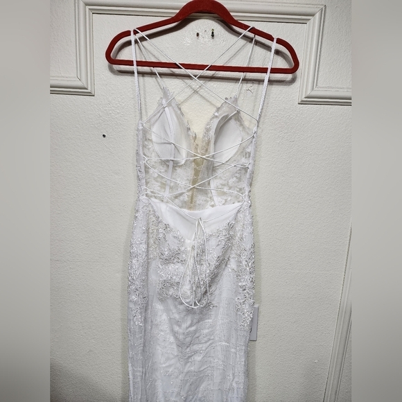 Lulus Luxe Bridal Wonderstruck Glitter Lace-Up Embroidered Lace Maxi Dress Bride - Picture 11 of 12